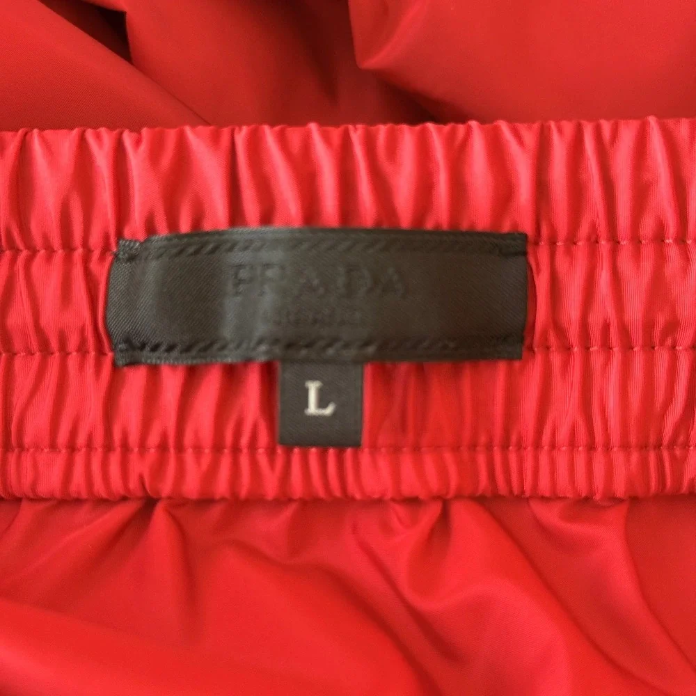 Prada Men's Red Re-Nylon Jogging Pants SPH374 Large, Triangle logo, stretch